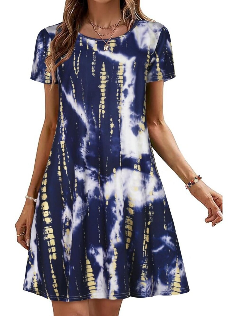 Women's Deep Blue Tie Short Sleeve Floral Sundress Beach Cover Mini Dress